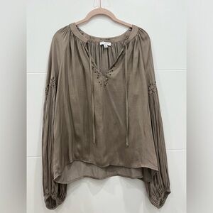 Current Air Brown Long Sleeve Grommet Blouse